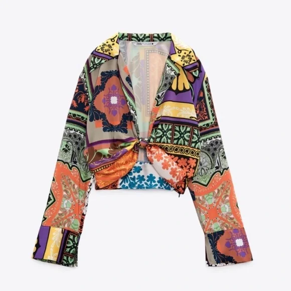 Zara printed crop blouse - never worn - Picture 2 of 7